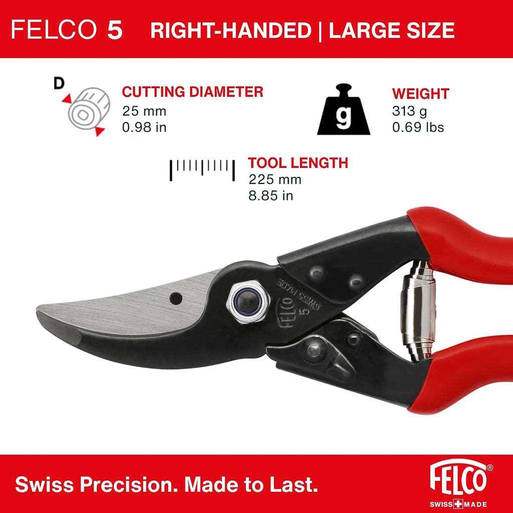 Felco F5 Pruning Shears – 8.9" All Steel Large Swiss-Made Garden Clippers| Hand Pruners for Garden & Landscape | Garden