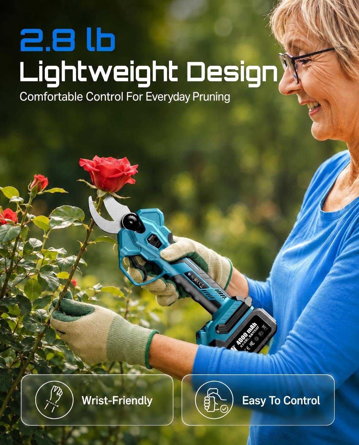 SEESII Electric Pruning Shears, 1.8" Cut Cordless Pruner, 2x4.0Ah Batteries | Brushless Motor, SK5 Blade, LCD Display