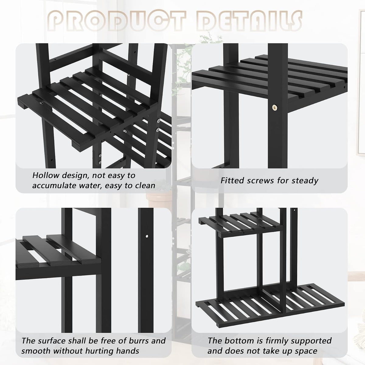 Laiensia Bamboo Plant Stand Rack 6 Tier,Multiple Stand Holder Shelf Rack, Indoor&Outdoor Planter Display Shelves for