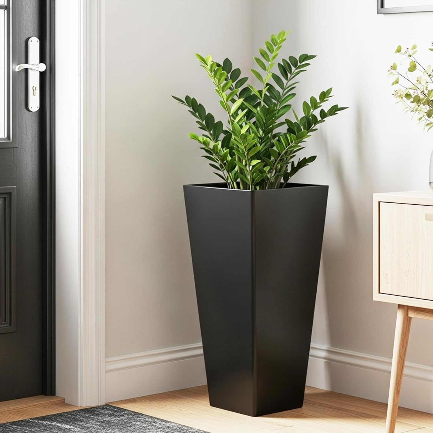 Worth Garden Large 28 in.Tall Planters Set of 2 for Indoor and Outdoor, Heavy Duty Plastic Black Modern Taper Flower