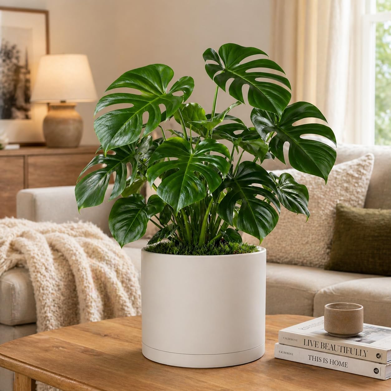 Giraffe Creation 10 Inch Cylinder Plant Pot, Modern Round Planter with Drainage Holes and Saucer, Lightweight Plastic