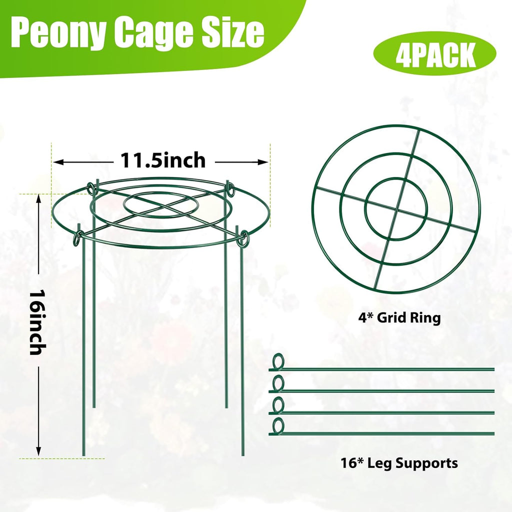 MJZ 4 Pack Peony Cages and Supports, 11.5" Dx16 H Metal Plant Supports | Heavy Duty Metal Peony Support Cage Flower