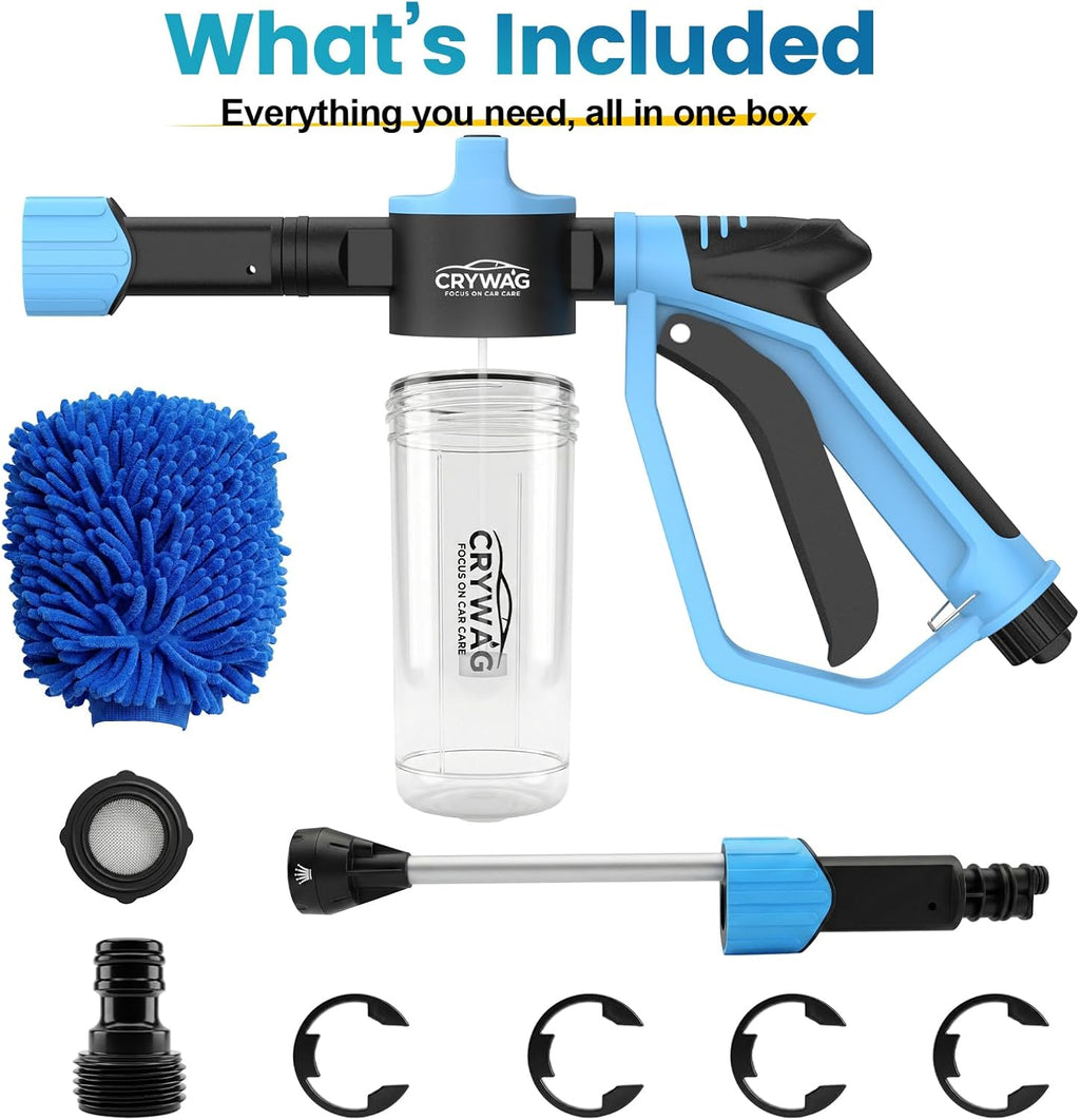Car Wash Foam Gun for Garden Hose, with Microfiber Wash Mitt, Foam Sprayer | 3 spray modes & 50% higher water Pressure