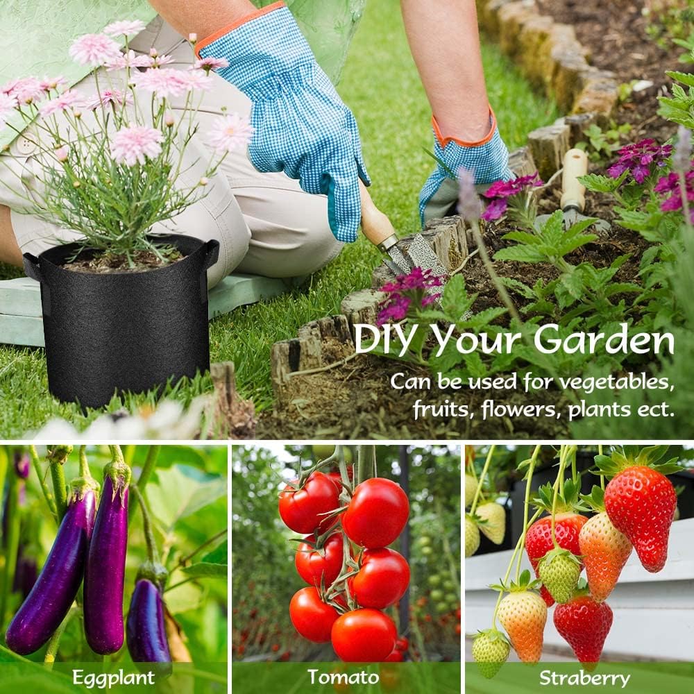 50 Pack 10 Gallon Grow Bags Bulk, Heavy Duty Thickened Fabric Pots Nonwoven Plant Bags with Handles, Breathable Plant