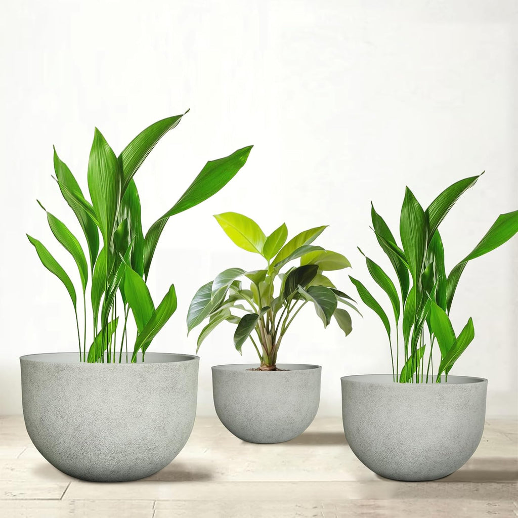 Large Resin Planter Pot for Trees Big Flower – Lightweight Round Plant Pot with Stone-Textured Finish
