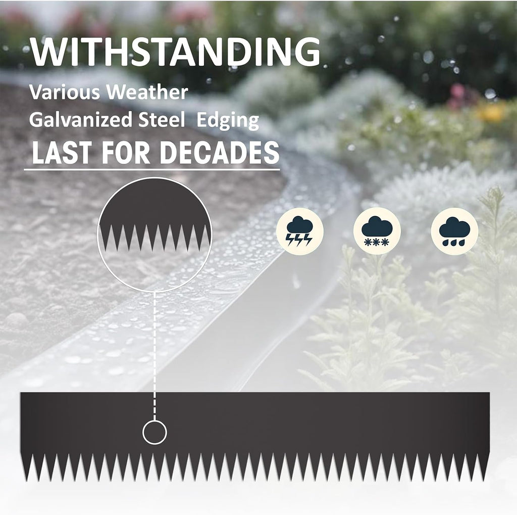 20ft. 6-Pack Galvanized Metal Edging for Landscaping - 40" L x 8" H Metal Landscape Edging with 6 Stakes, Hammer-in