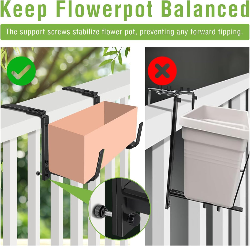 Window Box Brackets, Adjustable Hanging Railing Planter Box Brackets | Heavy Duty,Wall Mount Iron flower Box Holder for