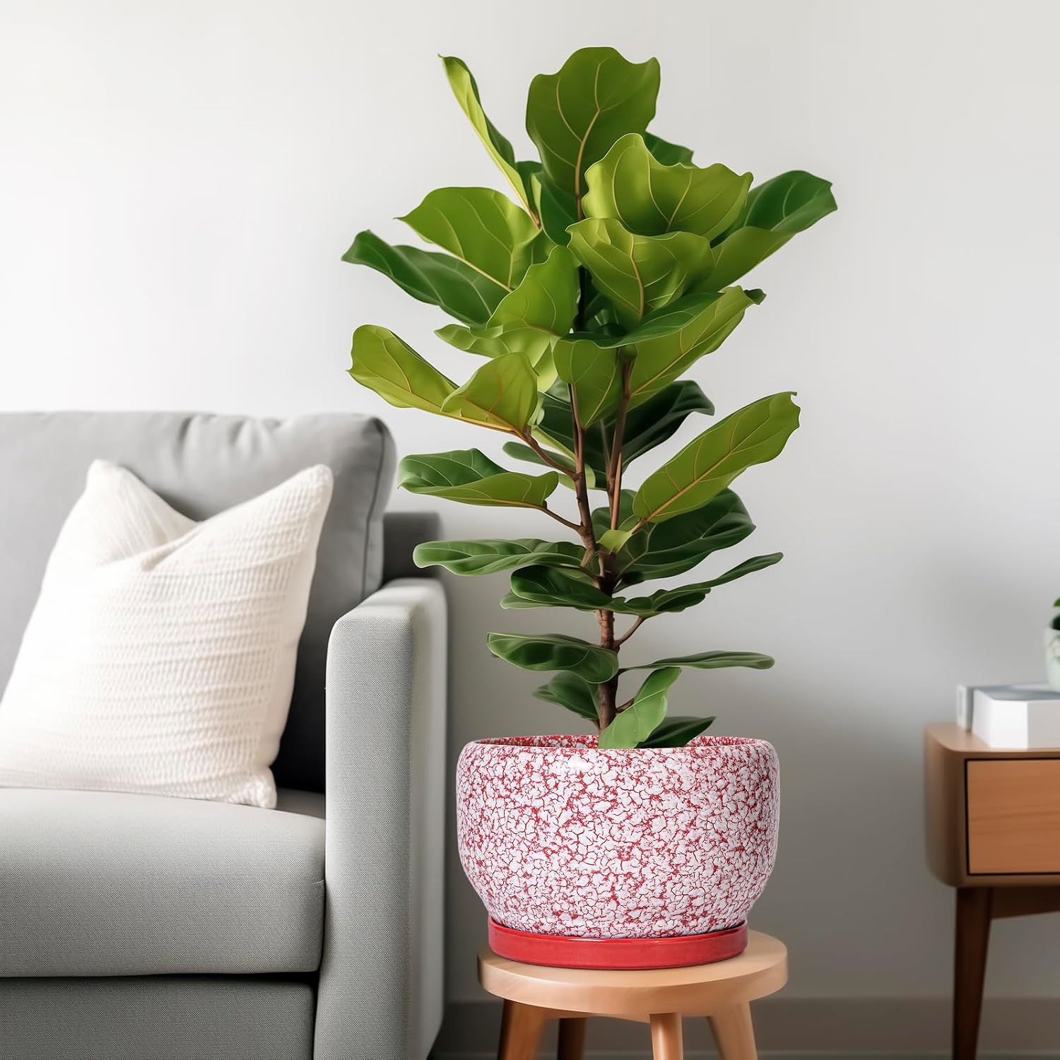 SQOWL Ceramic Planters for Indoor Plants - 10 Inch Flower Pots with Drainage Hole and Saucer, Decorative Ceramic Plant