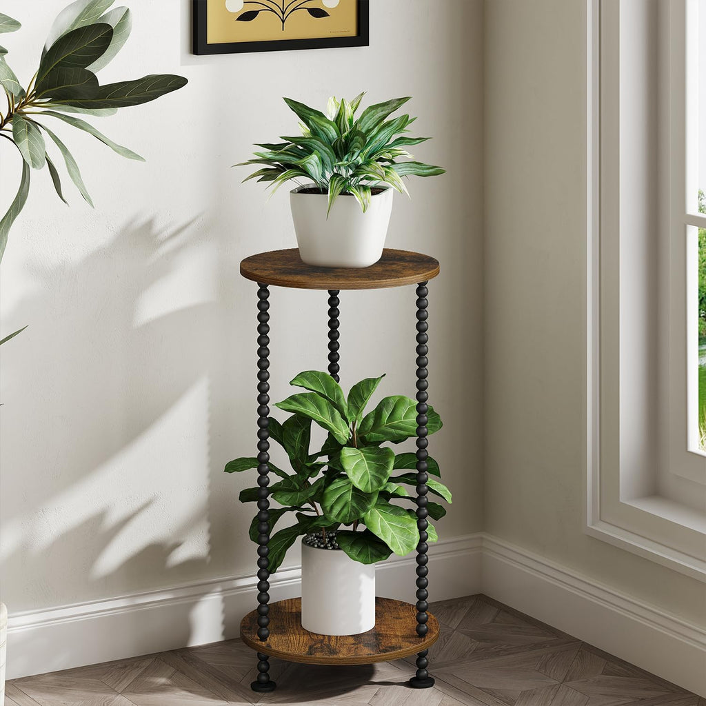 YINMIT Plant Stand Indoor, 2 Tier Small Plant Stand, Plant Stands with Metal Spindle Poles, Corner Flower Pot Stand