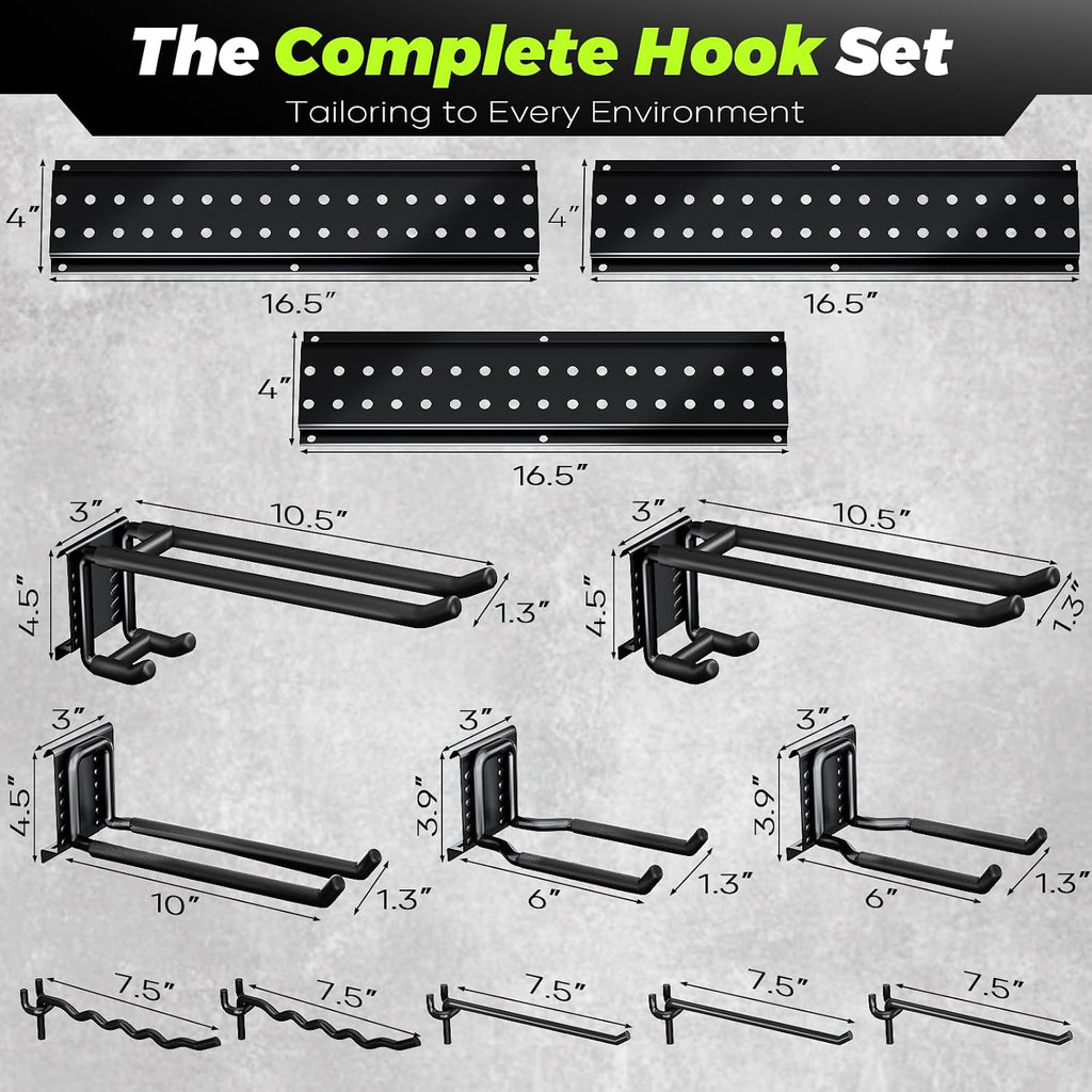 Garage Tool Organizer Wall Mount, 49.5 Inch Heavy Duty Garage Organization System with 10 Adjustable Hooks, Garden Tool