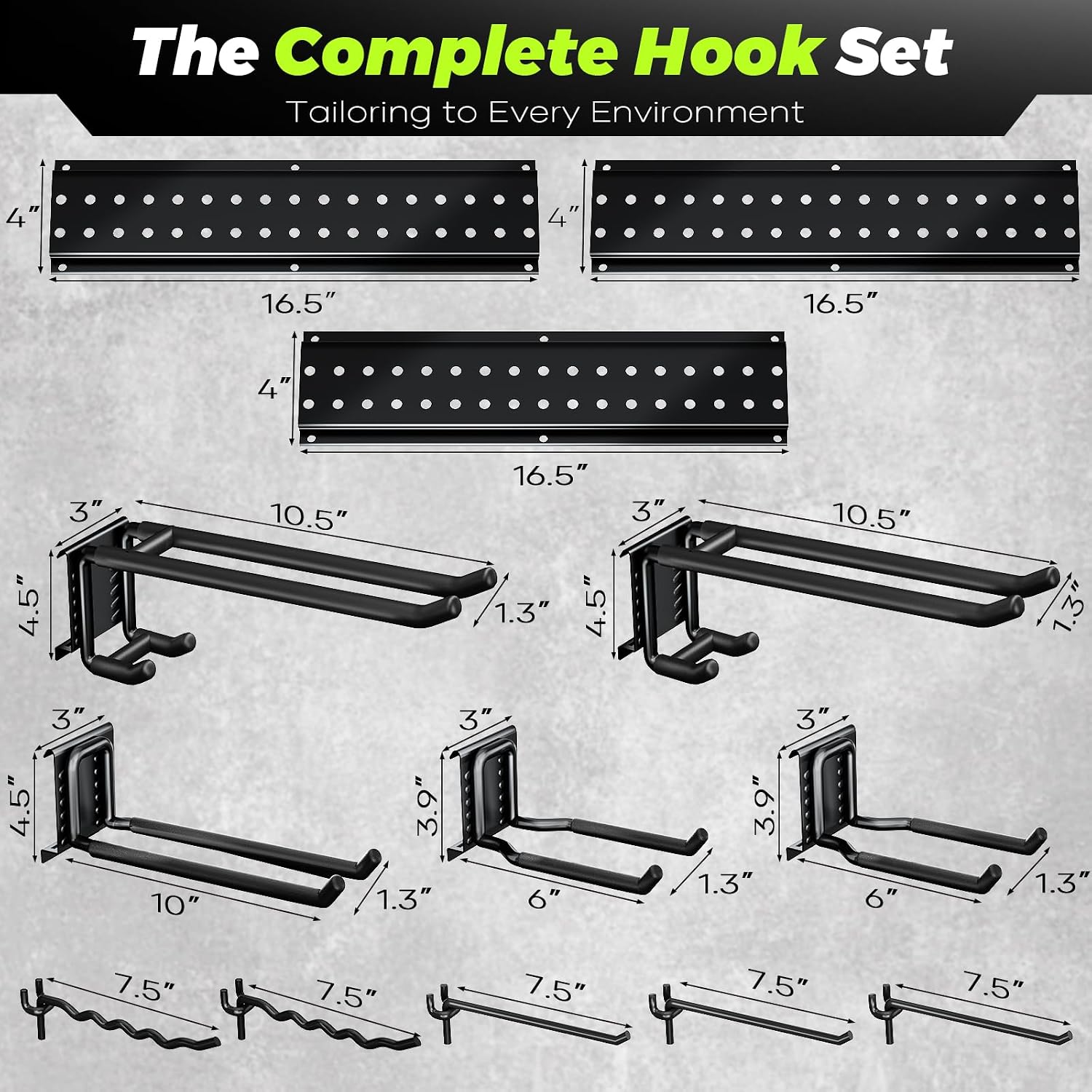 Garage Tool Organizer Wall Mount, 49.5 Inch Heavy Duty Garage Organization System with 10 Adjustable Hooks, Garden Tool