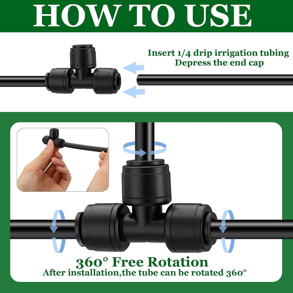 Weysat 50 Pack Quick Connect 1/4" Drip Irrigation Tee Connectors, Universal Fittings for 1/4 Inch Tubing, Leak Free
