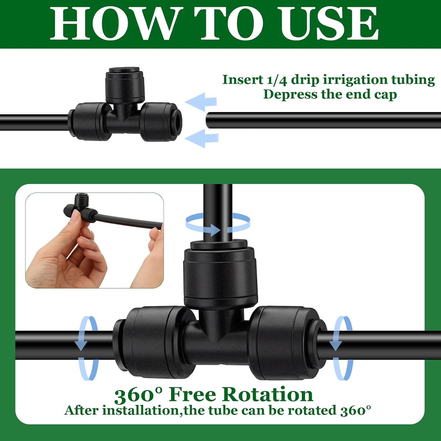 Weysat 50 Pack Quick Connect 1/4" Drip Irrigation Tee Connectors, Universal Fittings for 1/4 Inch Tubing, Leak Free