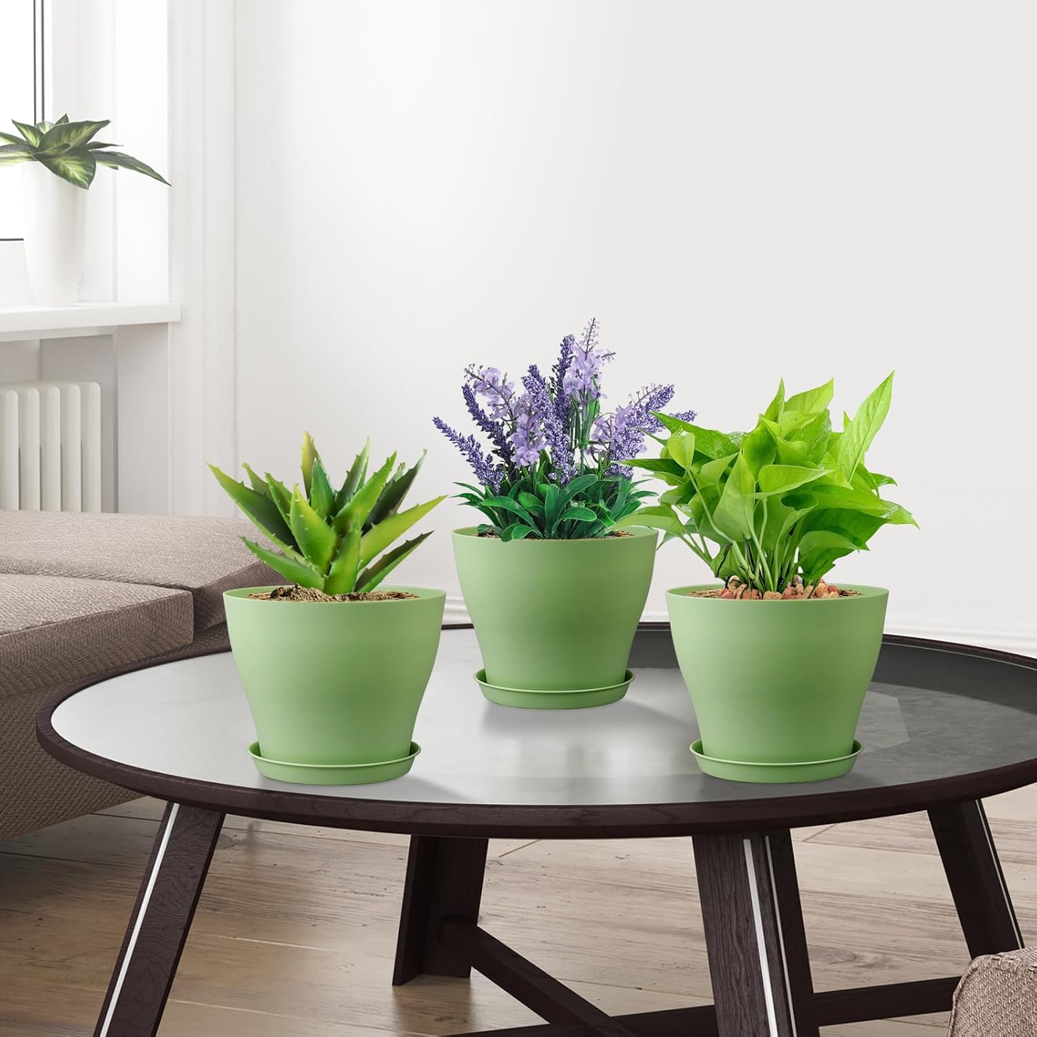 Meowell 6 inch Plastic Nursery Pots,16 Pack Plant Pots for Small Indoor Outdoor Plants, Flower Pots with Drainage Holes