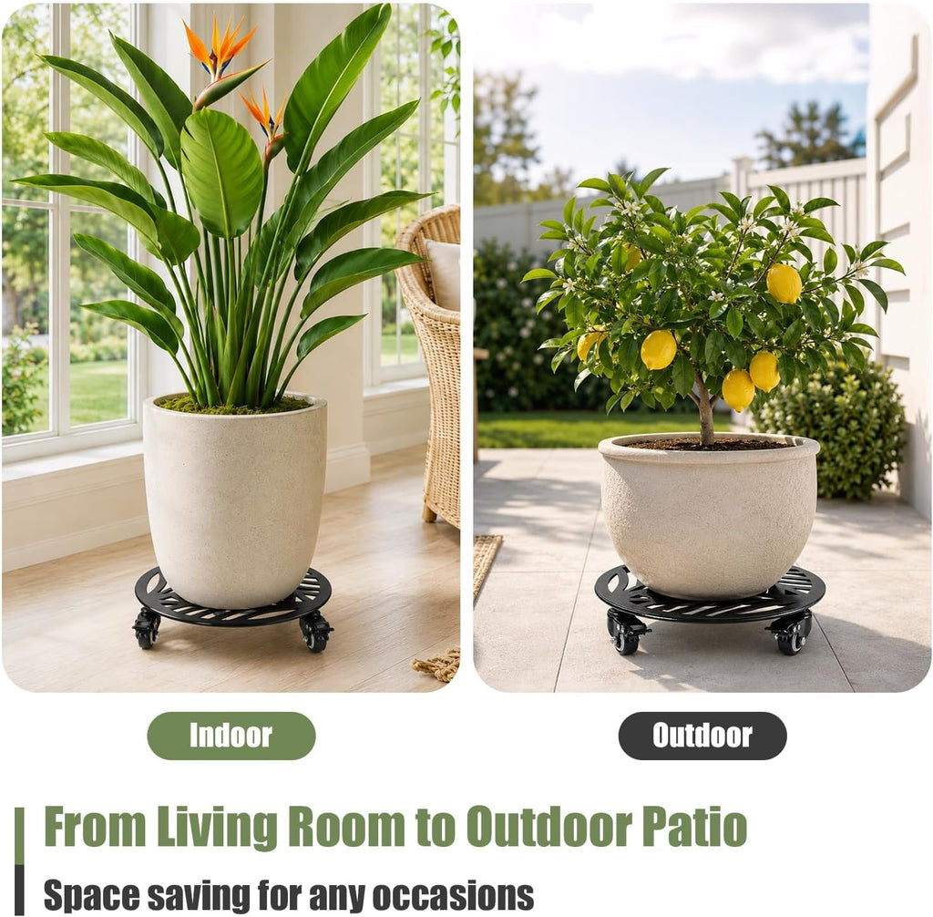 1-Pack Large Metal Plant Caddy with 3 Wheels 12 Inches Heavy-duty Rolling Plant Stands with Casters Wheeled Flower Pot