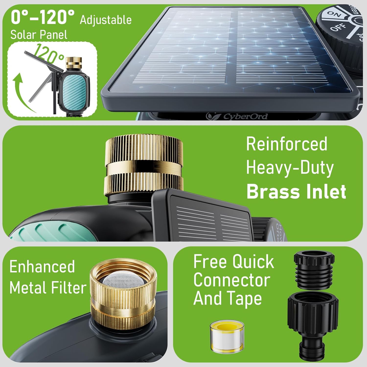 2 Zone Solar Water Timer, Hose Timer with Solar Charging | Sprinkler Timers for Garden Hose with Auto/Manual/Rain Delay
