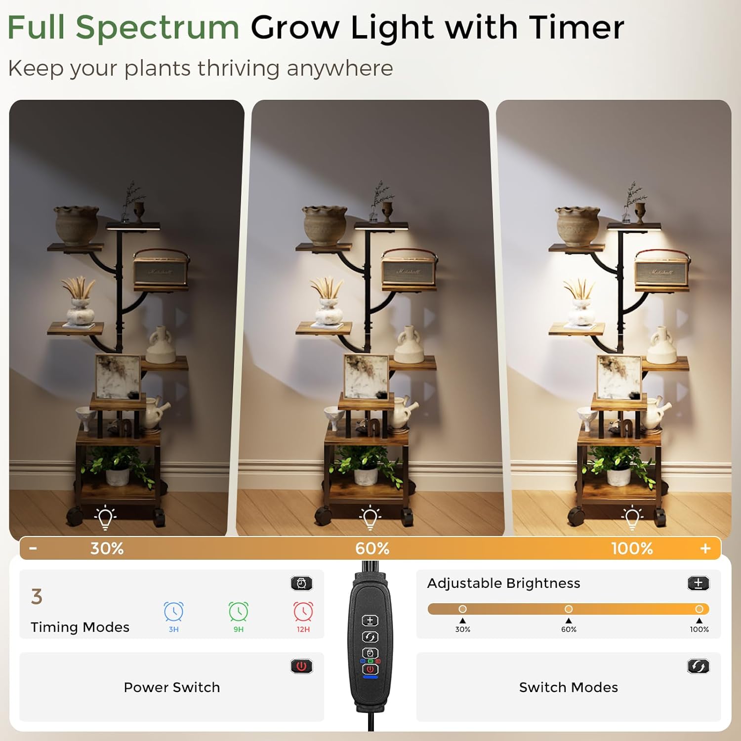 Plant Stand Indoor with Grow Lights - 7-Tier Plant Stand with Wheels, Tall Metal and Wood Indoor Plant Shelf with Tree