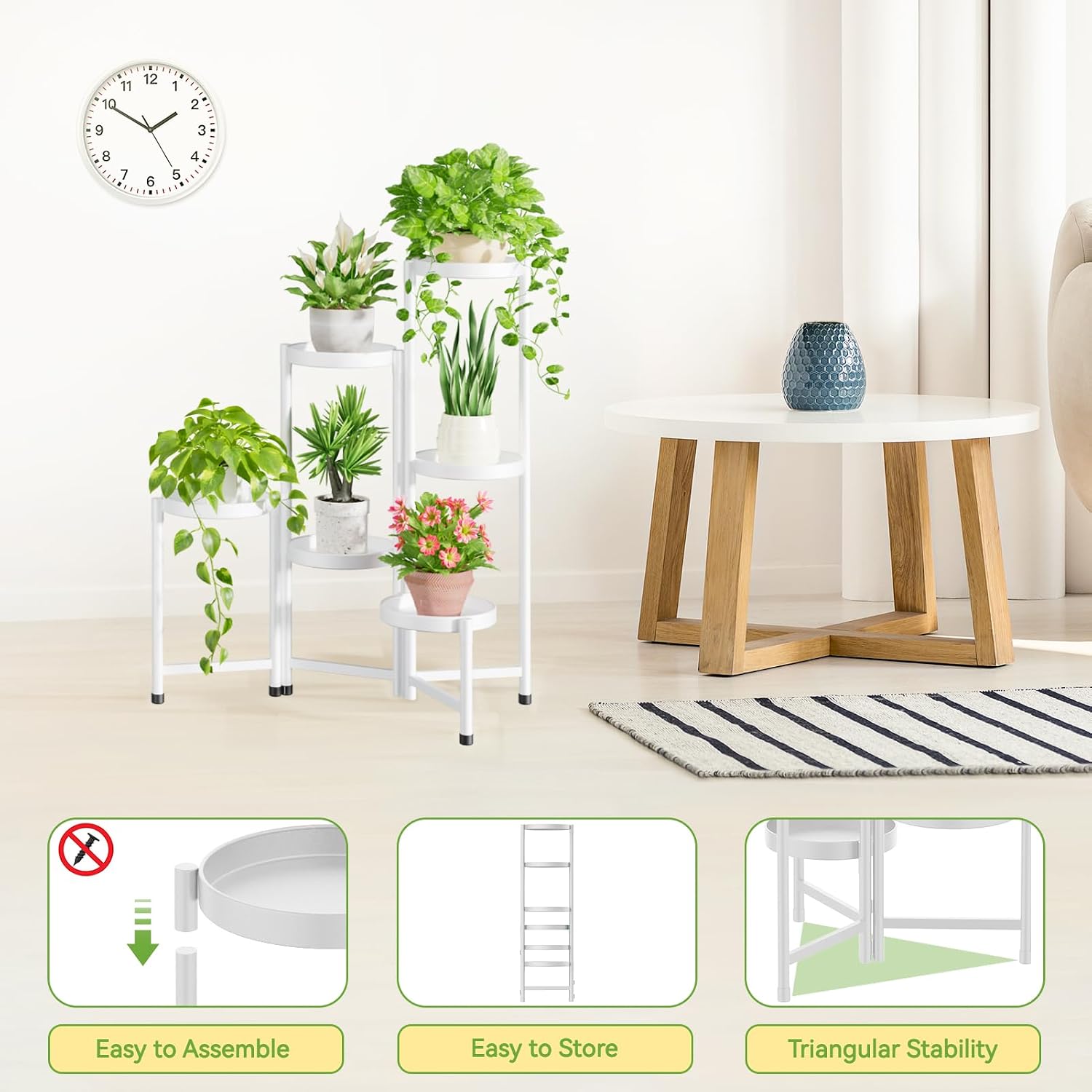 iDavosic.ly Plant Stand Indoor Outdoor, 6 Tier Metal Corner Shelf, White | Tiered Flower Display Holder, Folding Multi