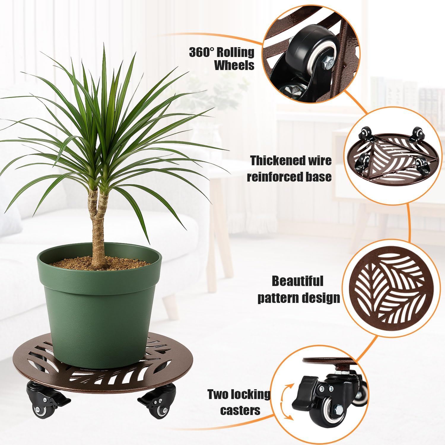 2-Pack Large Metal Plant Caddy with Wheels 13 Inches Heavy-duty Rolling Plant Stands with Casters Wheeled Flower Pot