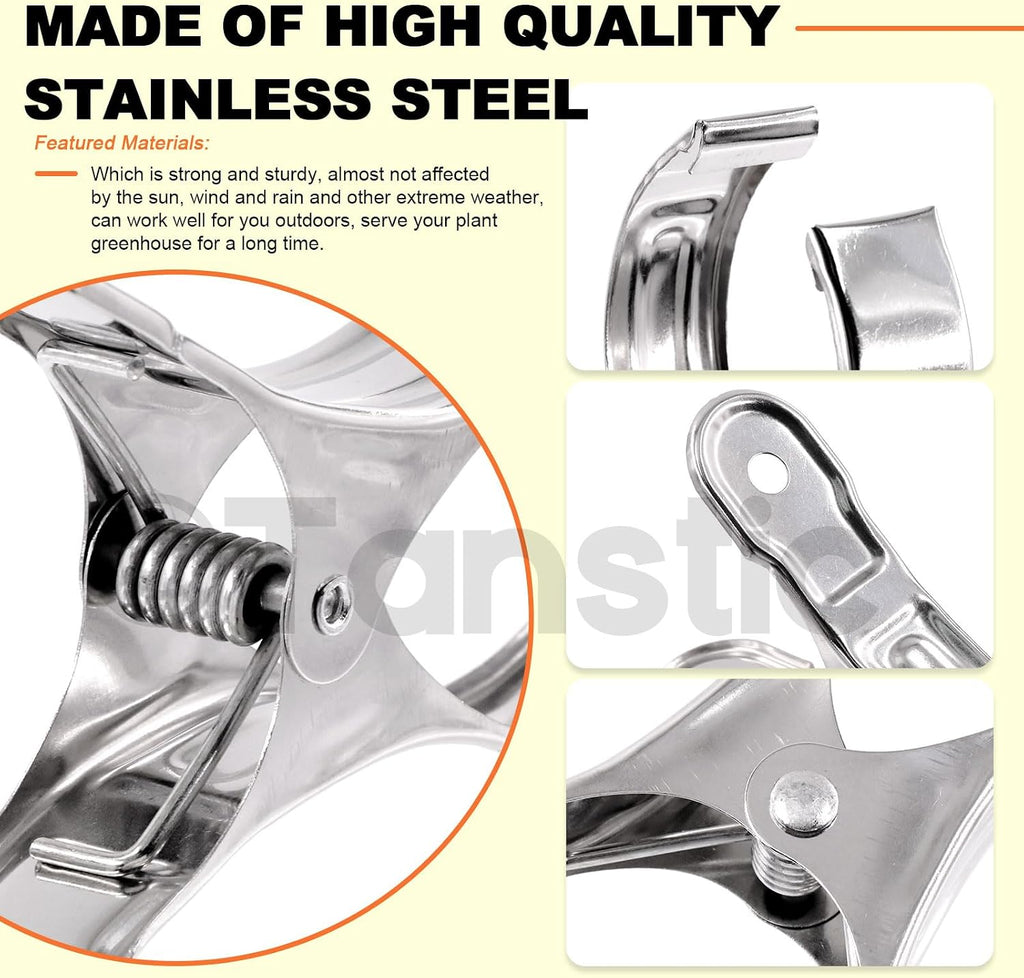 Tanstic 40Pcs 3.5 Inch Stainless Steel Greenhouse Clamps Garden Clips Greenhouse Clips Heavy Duty Garden Clips with