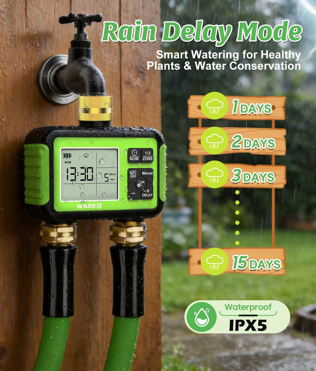 Brass 2 Zone Water Hose Timer, Waterproof Programmable Sprinkler Timer | Automatic Two Zone Irrigation Controller with