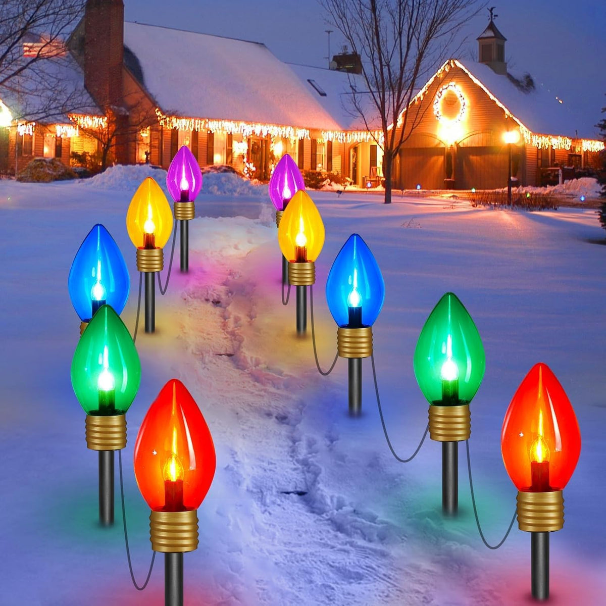 Jumbo C9 Christmas Pathway Lights Outdoor,2Pack Total 17FT C9 Walkway Light