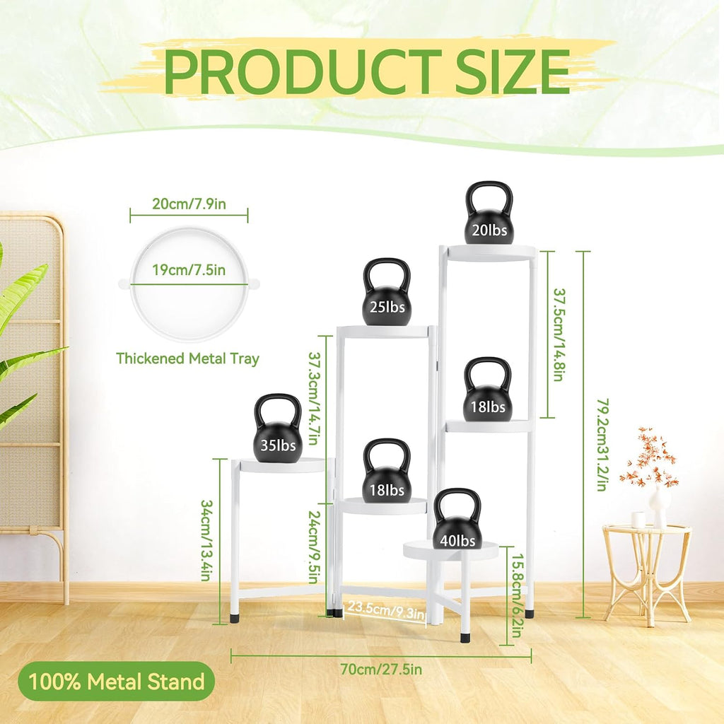 iDavosic.ly Plant Stand Indoor Outdoor, 6 Tier Metal Corner Shelf, White | Tiered Flower Display Holder, Folding Multi