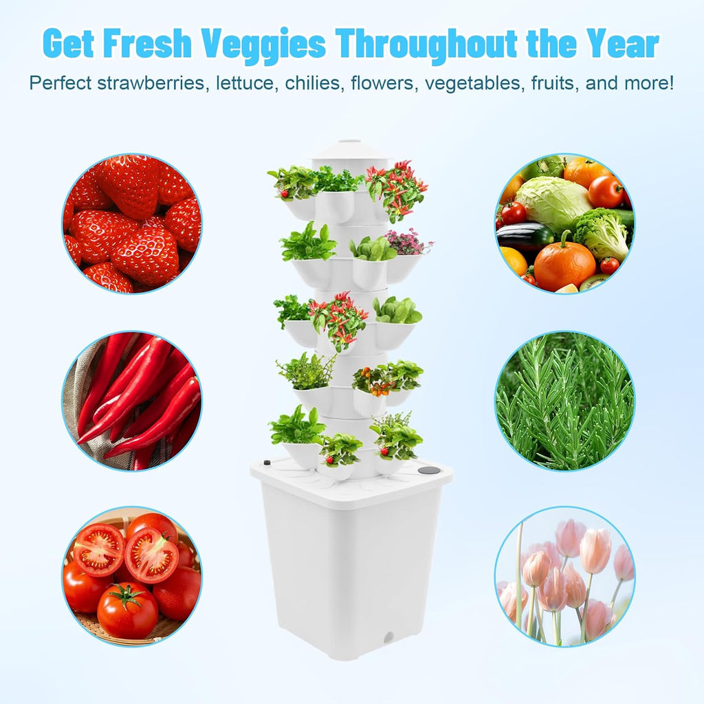 25-Plant Vertical Tower Garden System - Indoor Hydroponic Growing Kit | with Pump, Funnel & Water Level Gauge, Vertical