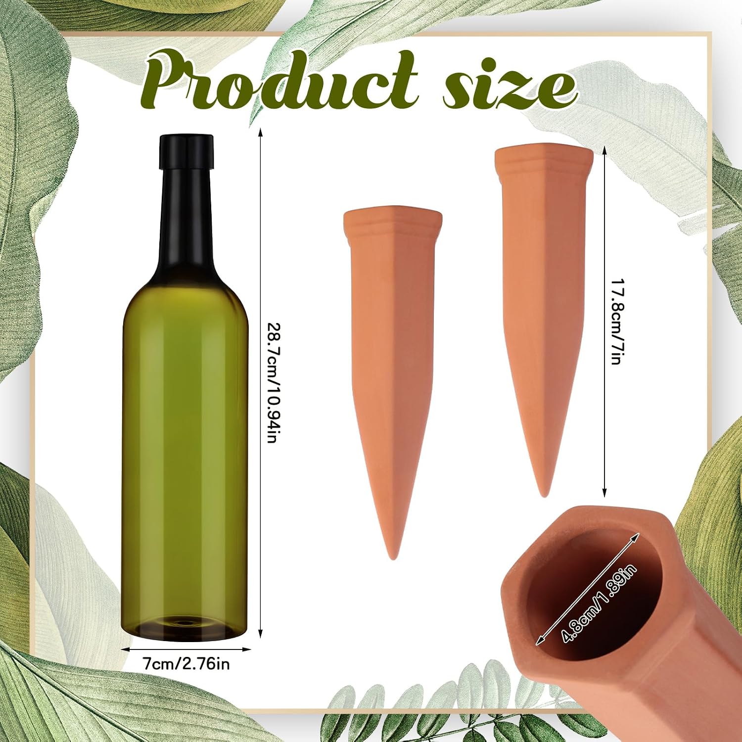 SiliFine 3 Sets Terracotta Watering Spikes,Dark Green and Terracotta | 26 oz Bottles for Slow Release Watering, Self