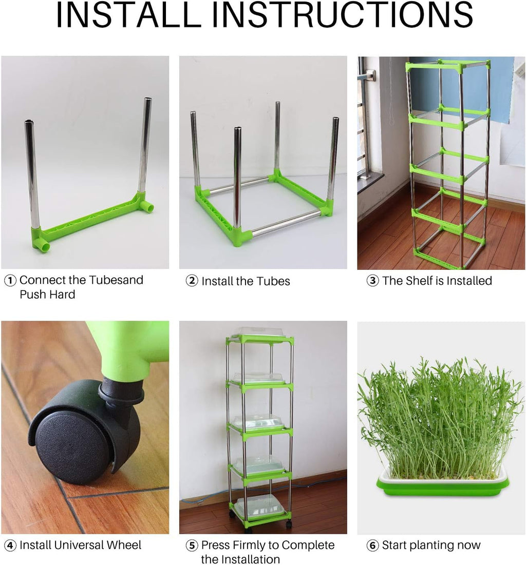 5 Layers Seed Sprouter Trays with Lids and Stainless Steel Shelf | Soil-Free Cultivation, BPA Free PP, Seed Starter