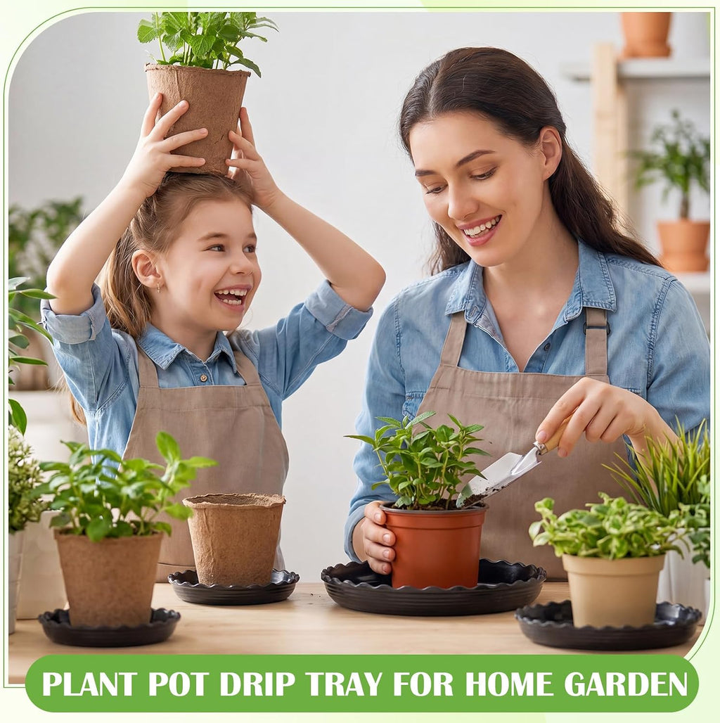 Gejoy 30 Pack Plant Saucers for Pots, 4/6/8/10/12 Inch Black Plastic Plant Trays to Catch Water, Durable Heavy Duty