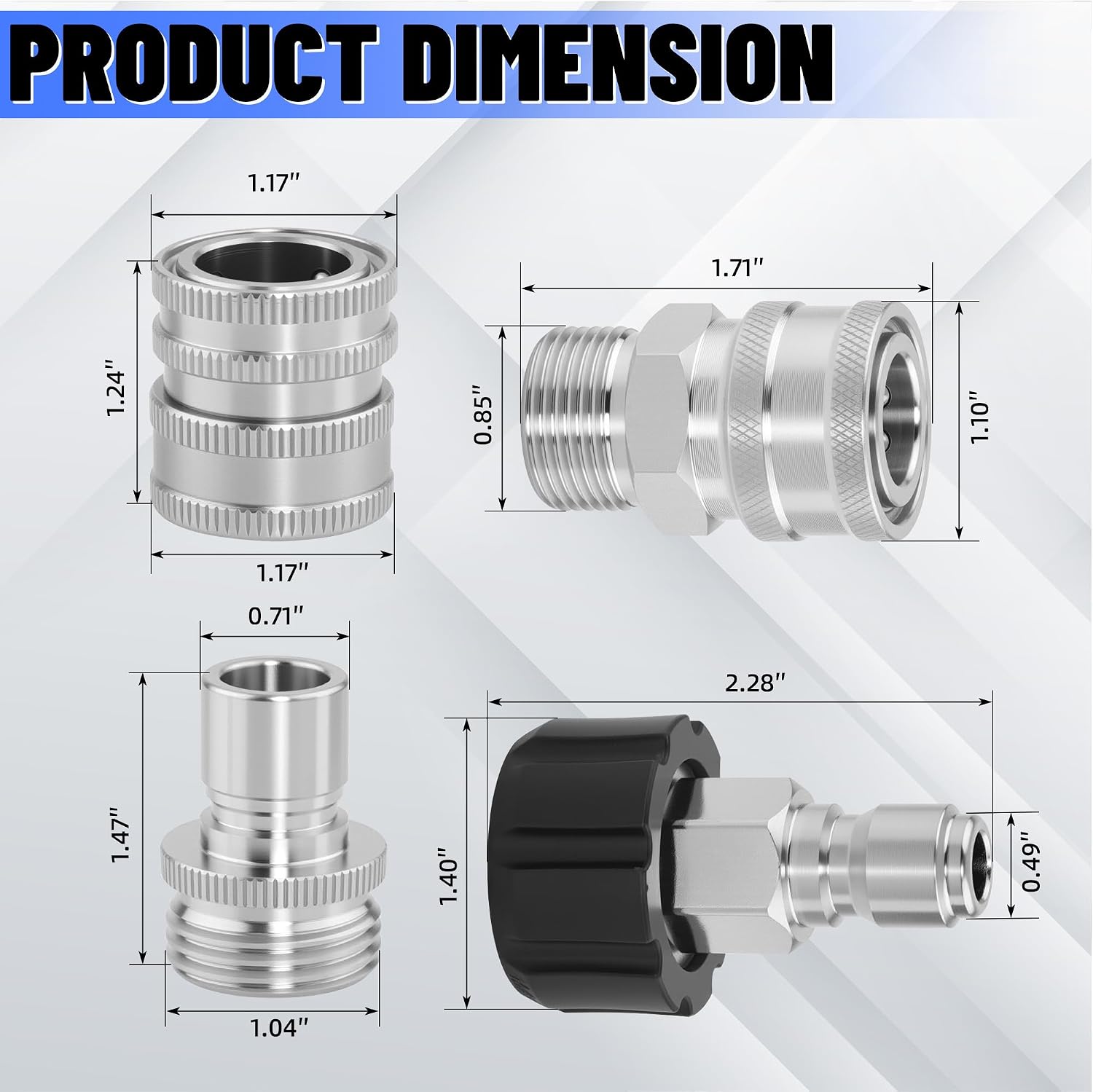 8 Pcs Quick Connect Pressure Washer Kit,M22-14 mm Swivel to 3/8" | Stainless Steel Quick Connector Adapter Fitting,3/4