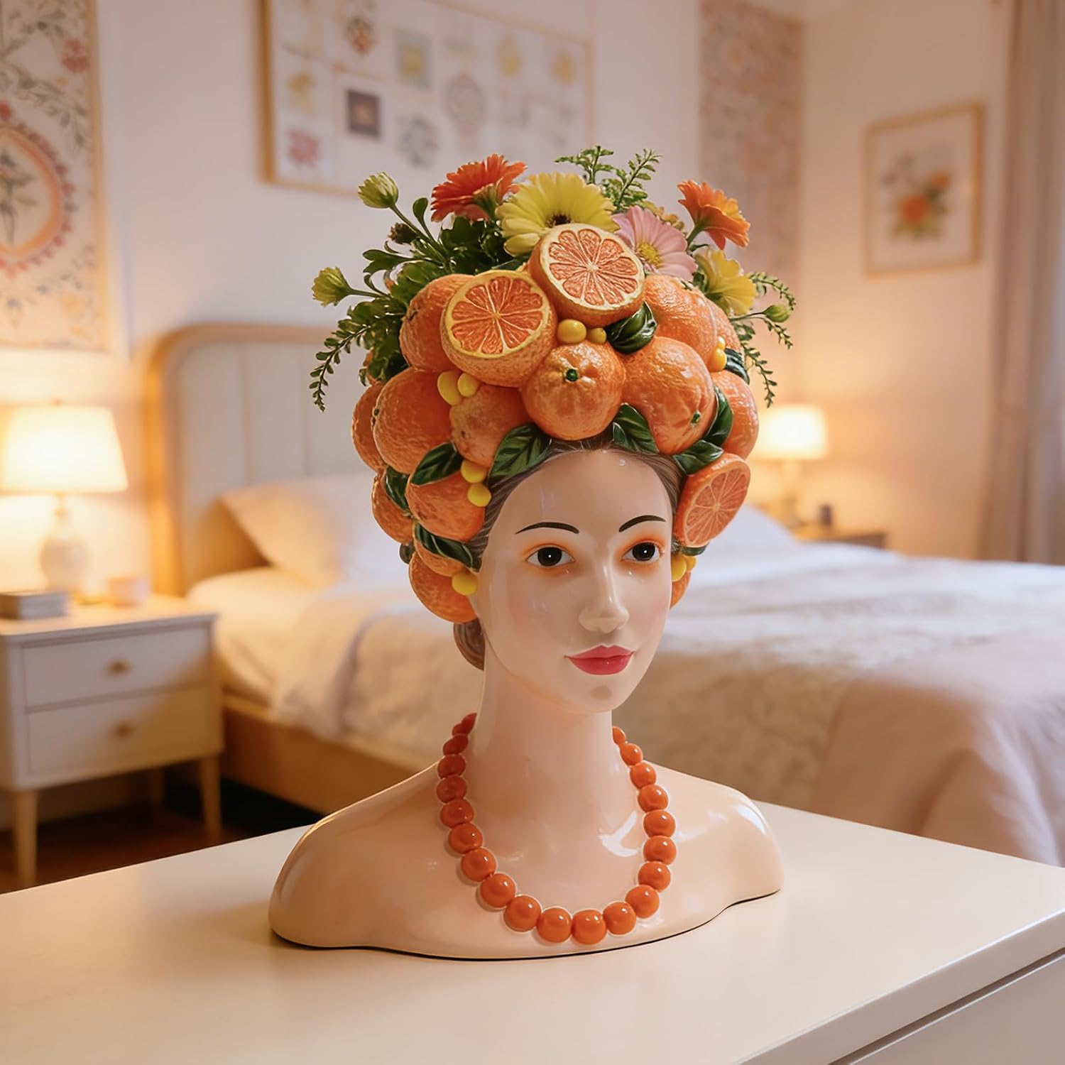 DiliComing Head Planter Succulents Plant Pots - 11 Inch Orange Resin Lady Face Planters for Outdoor Indoor Plants
