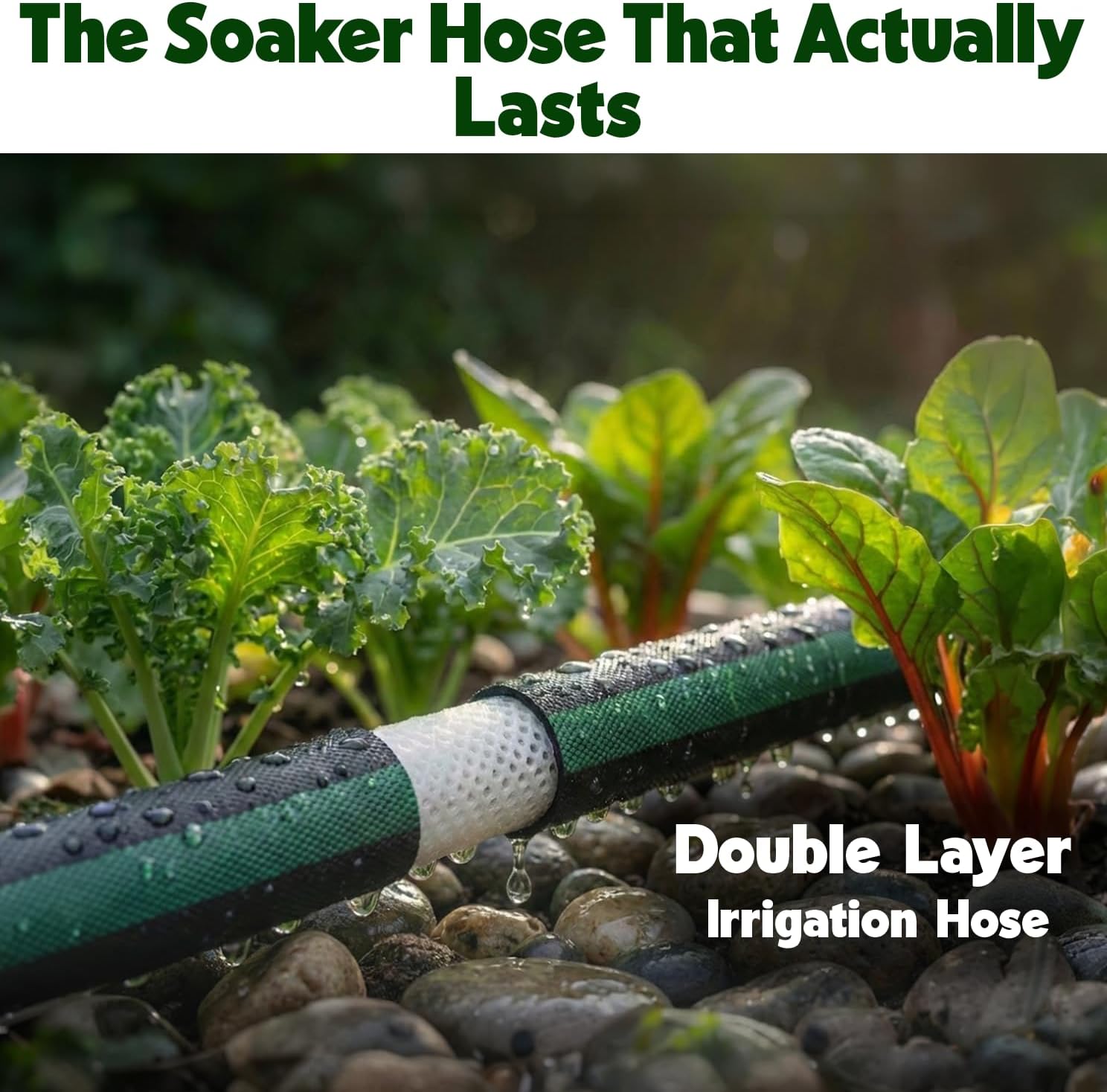 Flat Soaker Hose 75ft for Garden // Drip Hose for Garden Beds // Heavy Duty Leakproof Design with Quick Connect //
