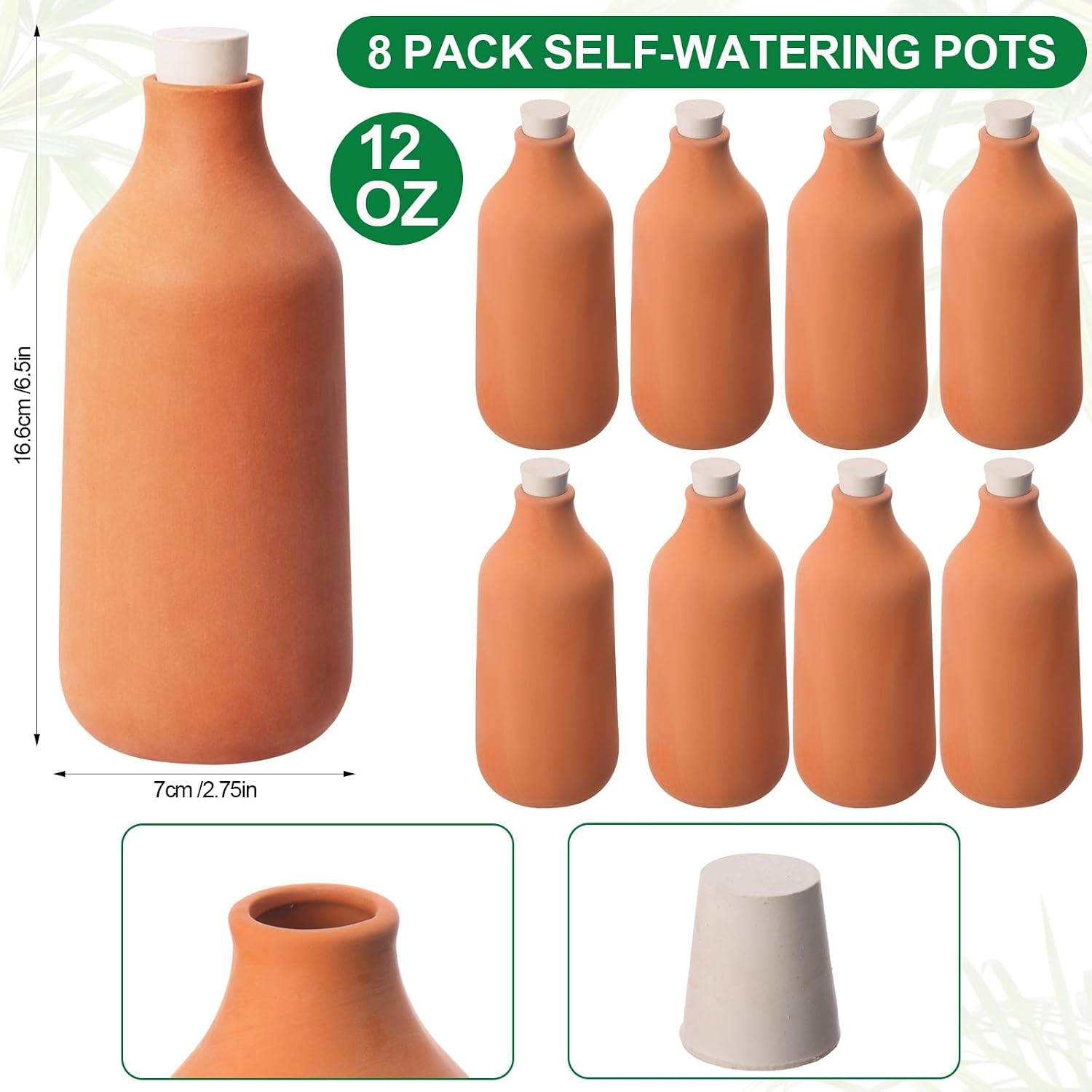 8 Pcs Ollas Terracotta Watering Pots Self Watering Planter Insert Terracotta Globes Clay for Indoor Outdoor Plants (12