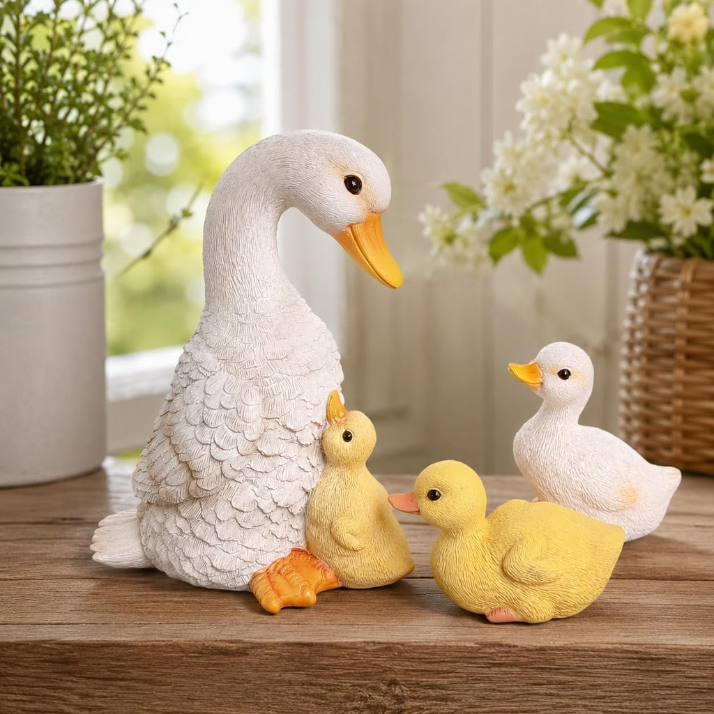 BYVBLETZ Duck Garden Statues Set of 3, Resin Mother Duck with Baby Ducklings Indoor Outdoor Decor, 7.9" Yard Art Patio