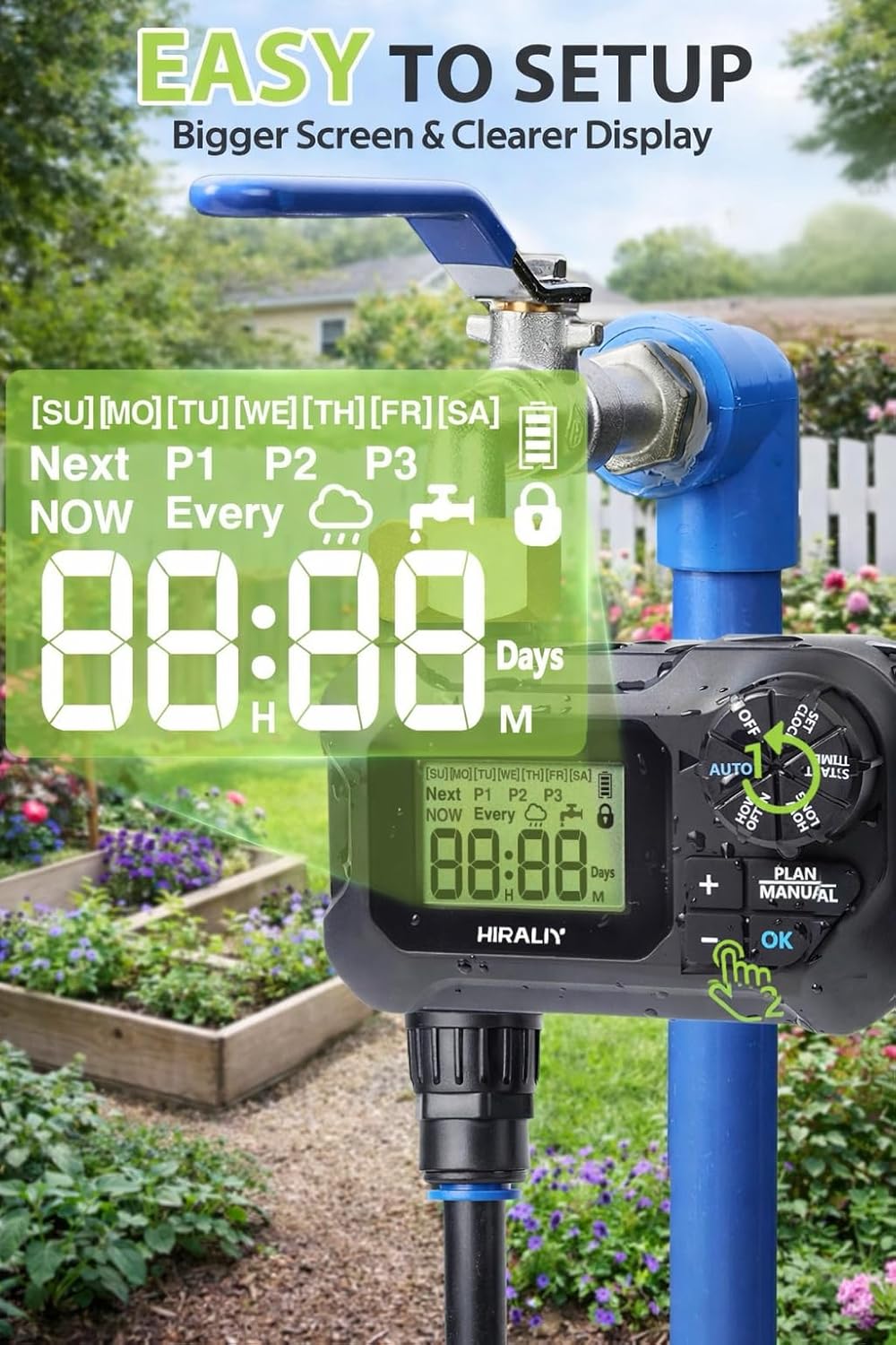 HIRALIY 100FT Automatic Drip Irrigation Kit with Timer | Automatic watering system with quick-connect design, 80FT 1/4"