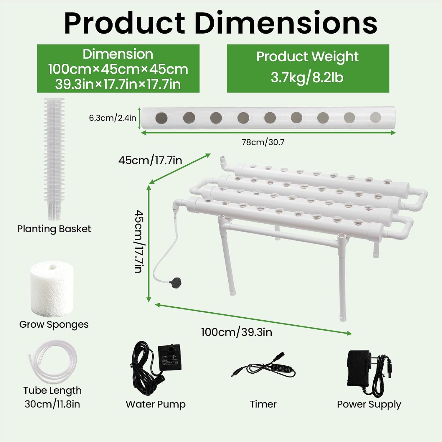 Upgraded Hydroponics Growing System, 36 Plant Sites, 1 Layers 4 Food-Grade PVC-U Pipes,hydroponics Growing System Kits