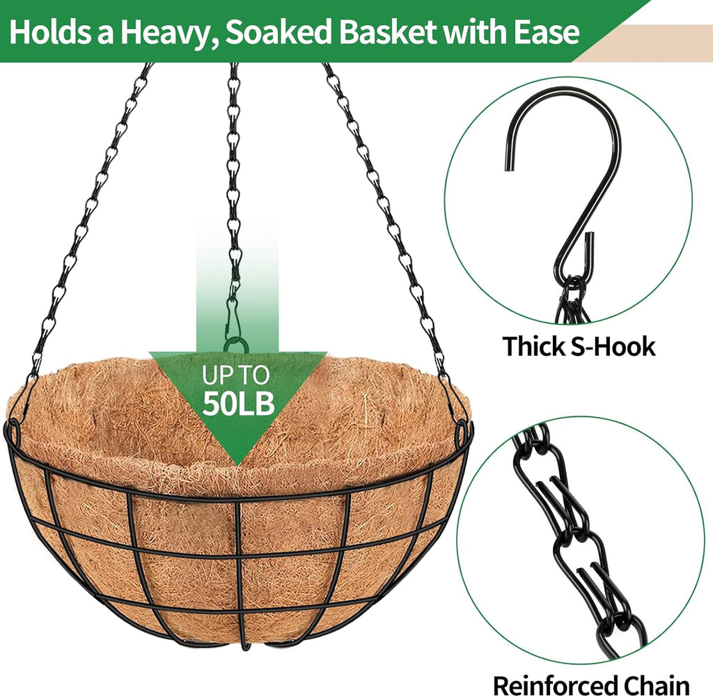 16 Inch Hanging Planters for Outdoor Plants, 2 Pack Large Hanging Baskets | Metal Hanging Baskets for Outdoor Plants
