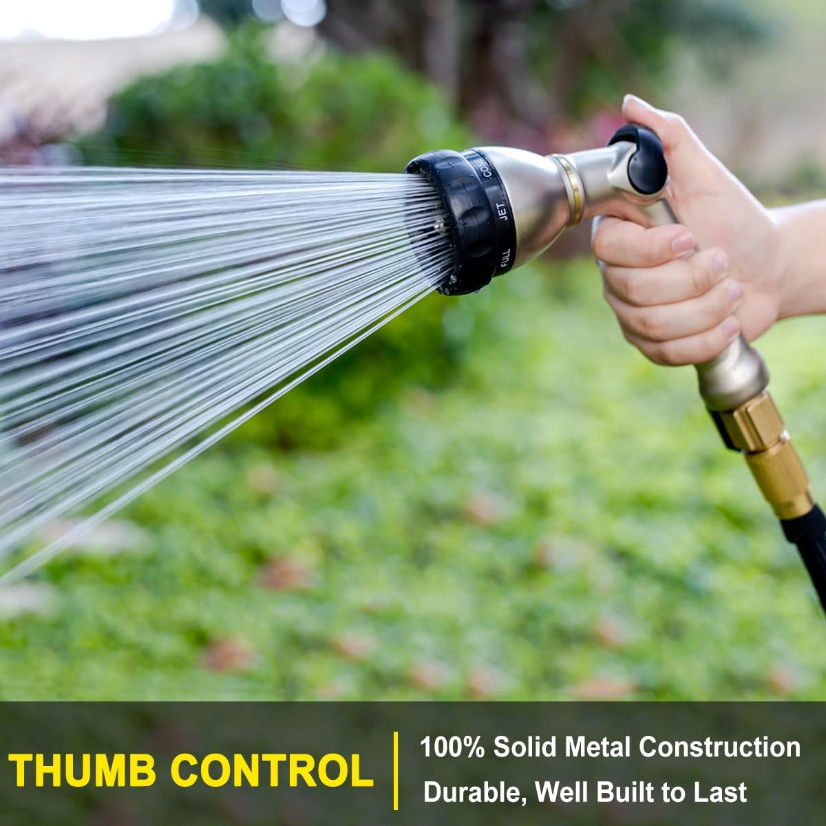 FANHAO Metal Thumb Control Garden Hose Nozzle Heavy Duty, 8 Spray Patterns | Rustproof Zinc Alloy Water Hose Sprayer