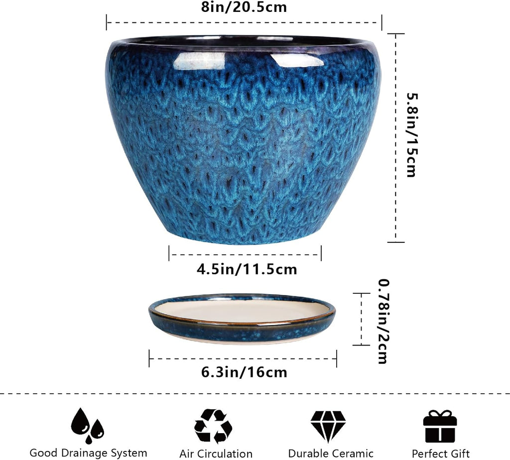 Ceramicfor 8 Inch Ceramic Plant Pot, Ceramic Planter Pot for Indoor Outdoor Plants, Round Flower Pot with Drainage Hole