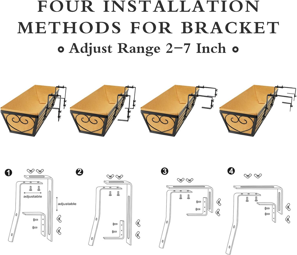 2 Pack 24 Inch Window Boxes Planters Railing Planter Box with Adjustable Brackets for Porch Fence Patio Balcony Hanging