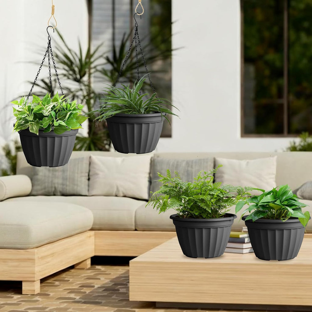 FGstyle Hanging Planters 10 Inch 4 Pack,Hanging Baskets for Plants Outdoor | Self Watering Plastic Hanging Flower Pots