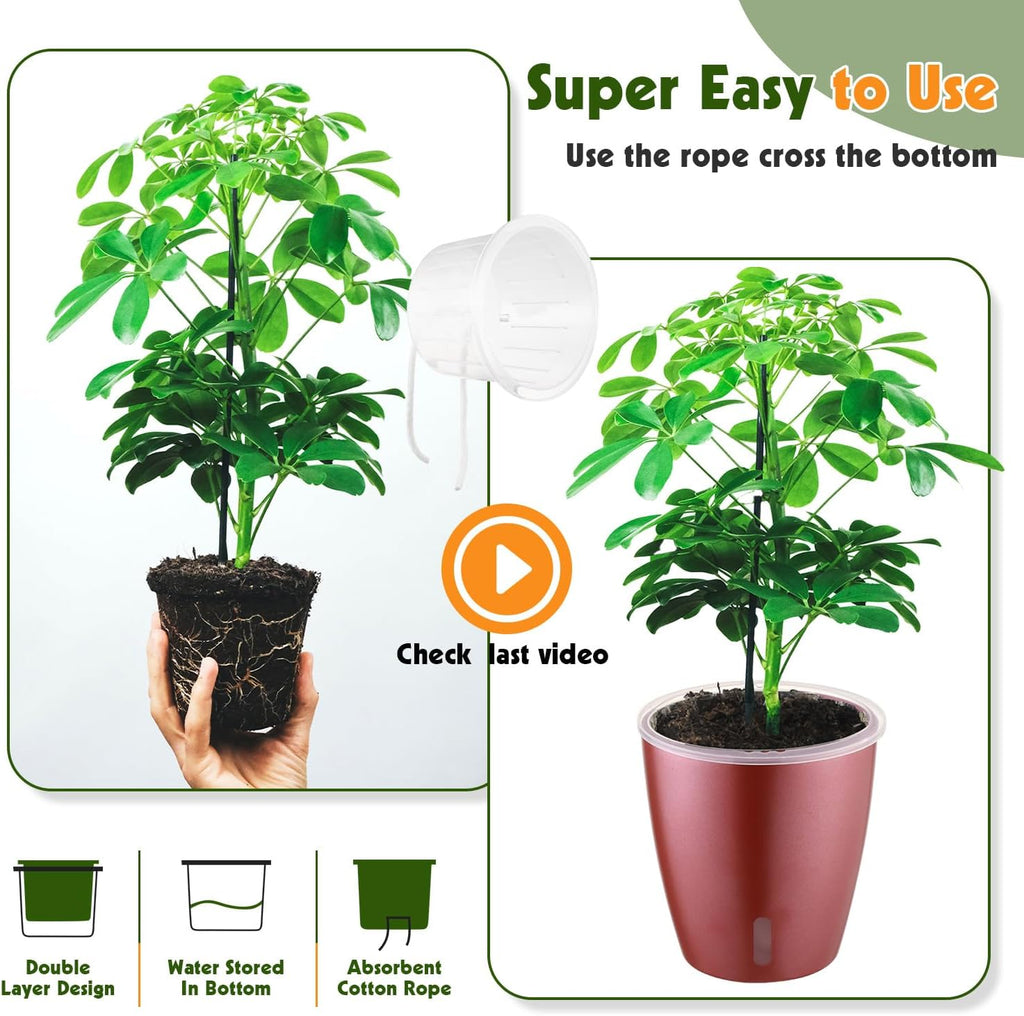 Self Watering Pots for Indoor Plants, 4-Pack 6.7'' Self Watering Planter with Drainage Holes, Small African Violet Pots