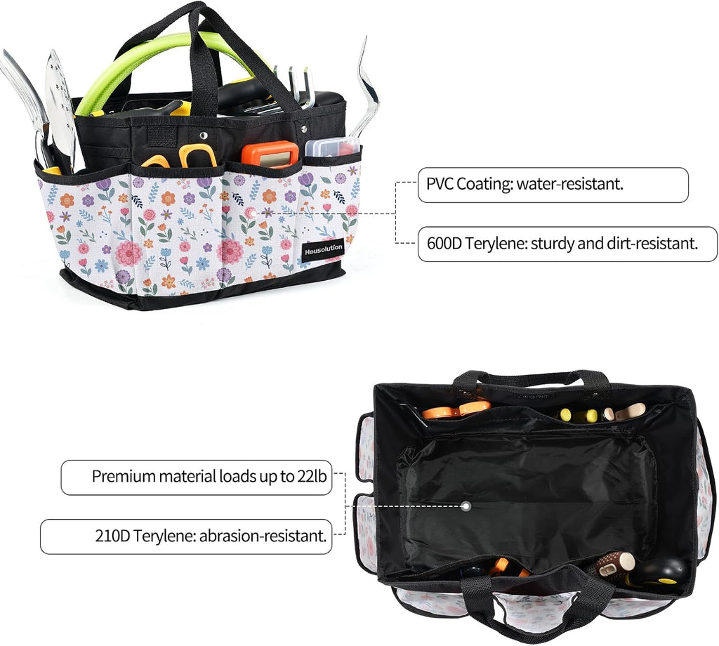 Housolution Gardening Tote Bag, Deluxe Garden Tool Storage Bag and Home Organizer with Pockets, Wear-Resistant &
