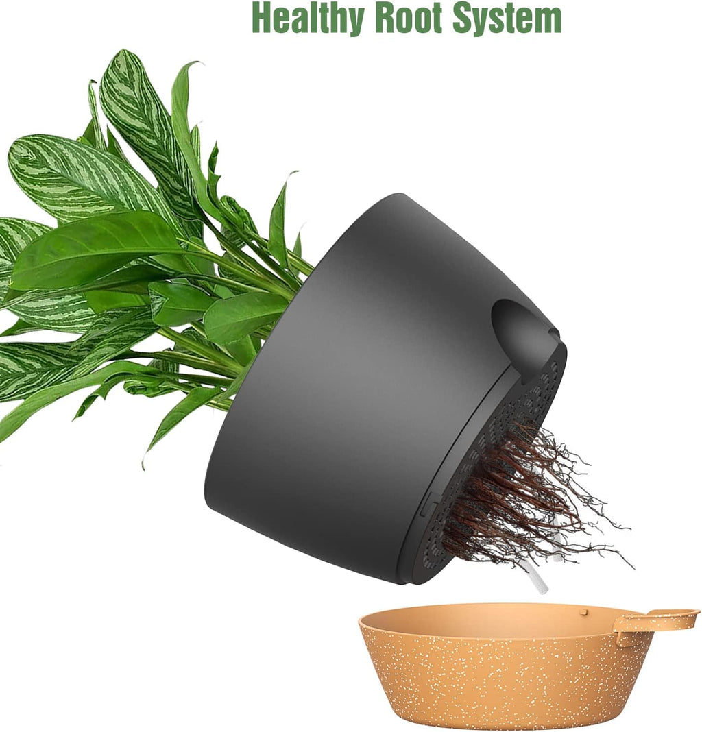 WOUSIWER 10 inch Self Watering Planters, 2 Pack Large Plastic Plant Pots with Deep Reservior and High Drainage Holes