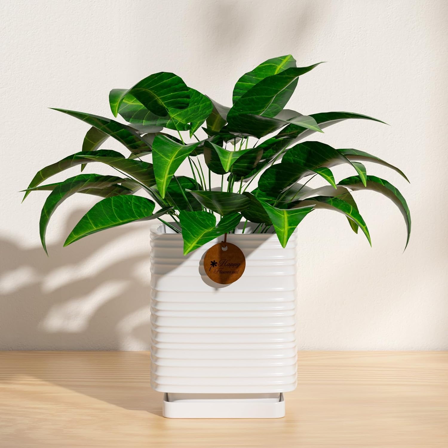 7.1 Inch White Ceramic Planter with Drainage and Saucer | 7.1 x 7.1 x 8.5 Inches | Ideal for Indoor and Outdoor Plants