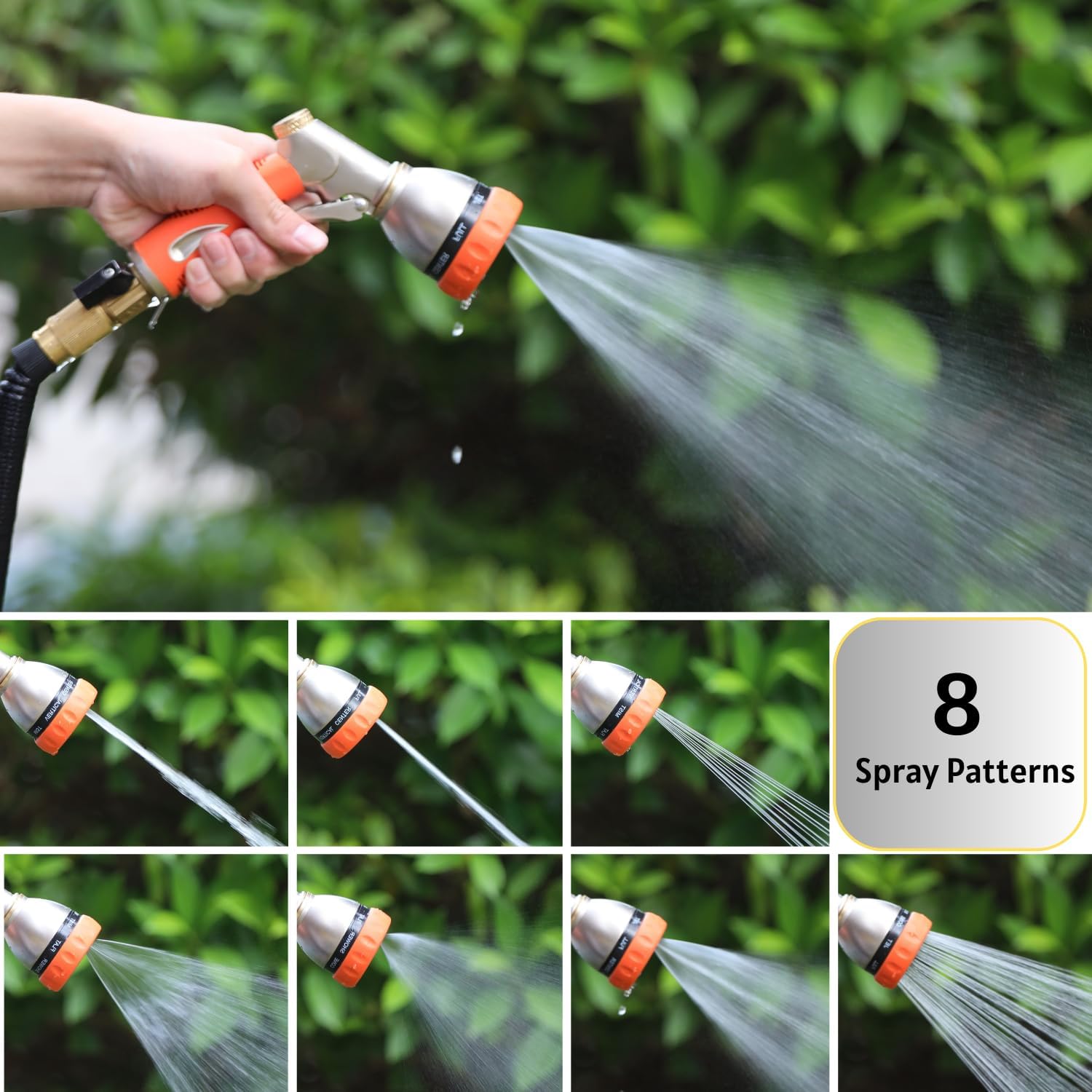 HOSUN 100% Metal Garden Hose Nozzle Sprayer with Ergonomic Handle, Orange