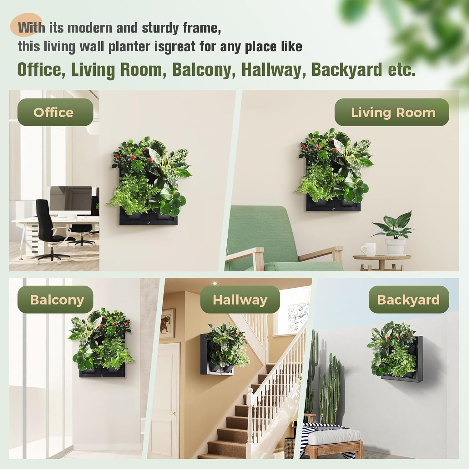 Wall Mounted Planter, Vertical Garden with 4 Grow Pots | Ready-to-use wall planter with 4 pots for herbs, succulents