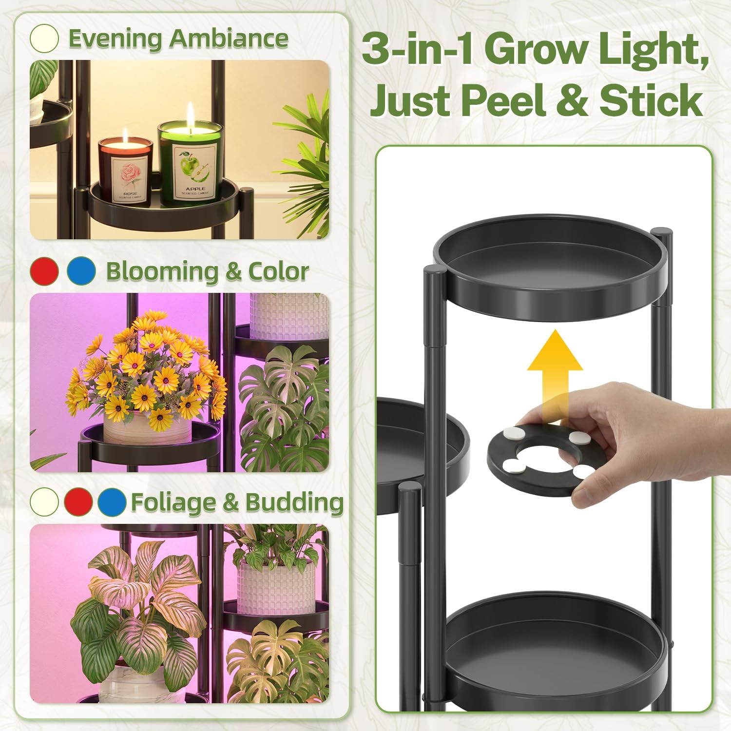 iDavosic.ly Plant Stand Indoor with Grow Lights, 5 Tier Metal Shelf, Black | Corner Tiered Flower Display Holder